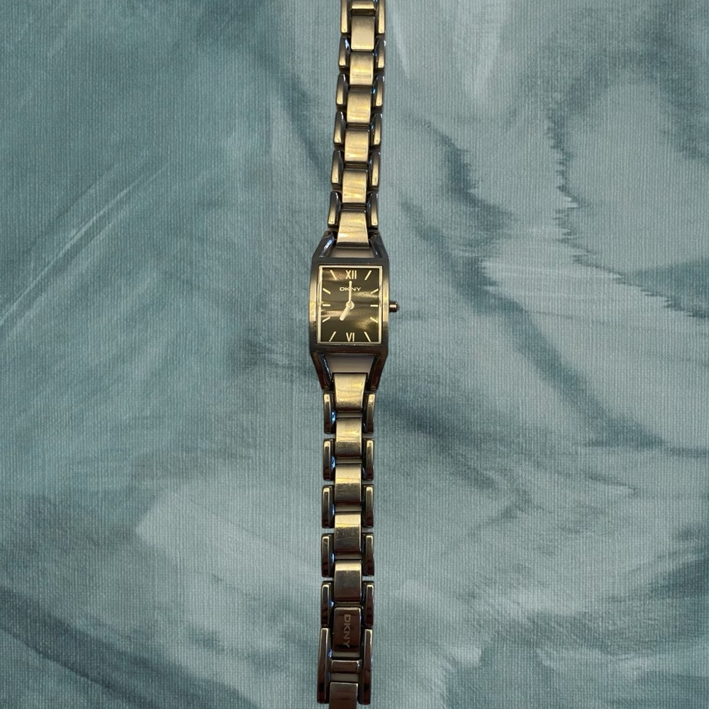 Womens Silver Bracelet Link Watch With Black Accents
